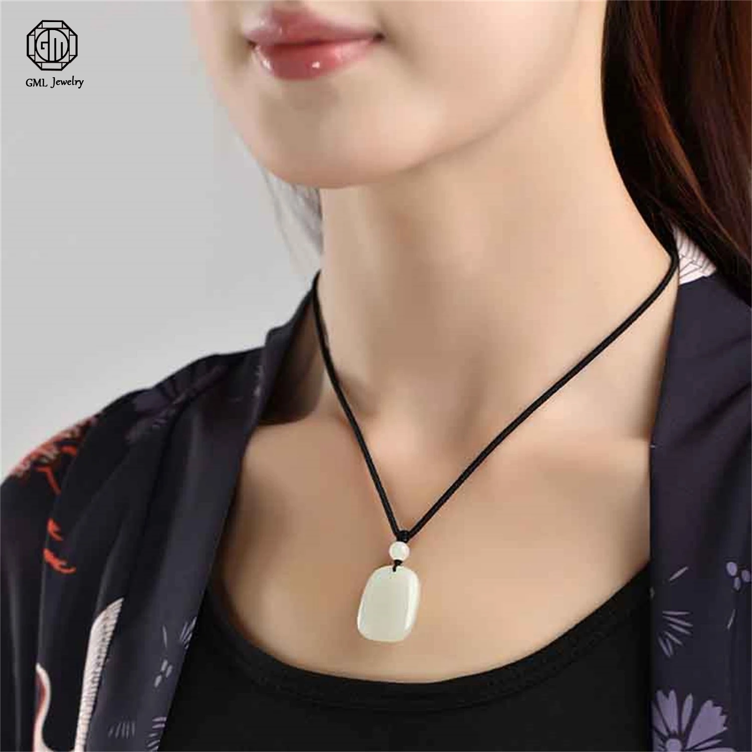 

Hetian White Jade Plain Smooth Plaque Pendant Necklace Women Minimalist Peace Safety Charm Nephrite Jade Jewelry Gift