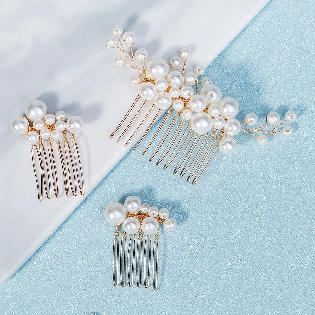 مجموعة مشط شعر لؤلؤية كلاسيكية مكونة من 3 قطع إكسسوارات للنساء العروس الزفاف الرسمي حجر الراين Hanfu الزفاف #4