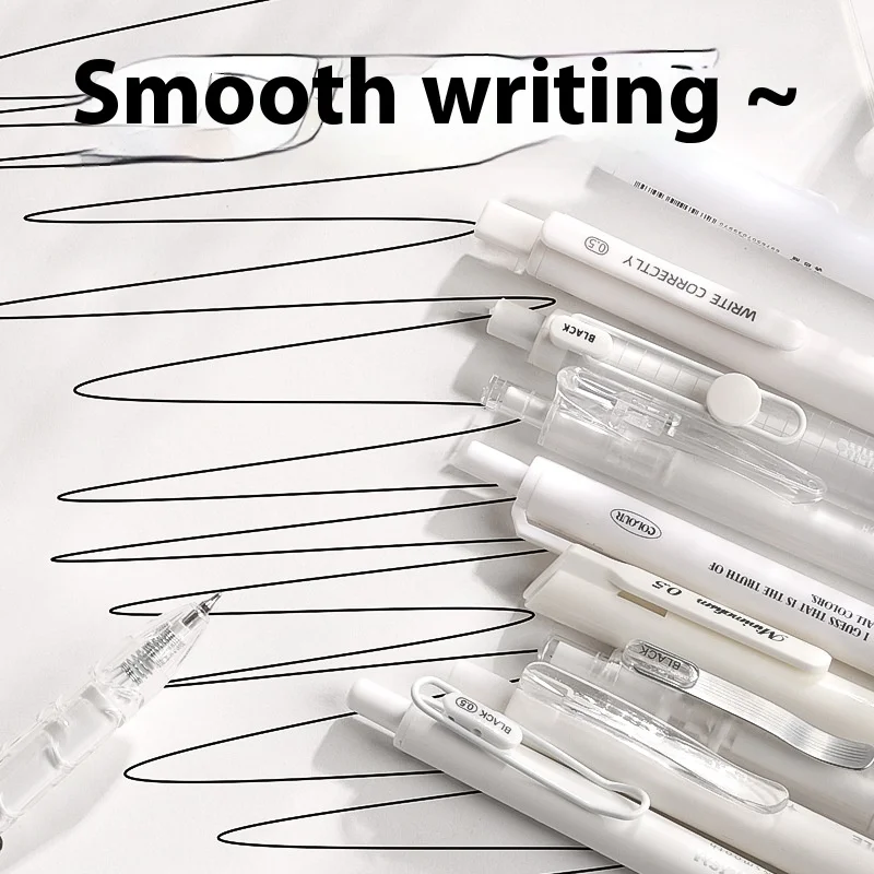 أقلام جل سوداء قوية للكتابة 5 قطع/مجموعة، تستخدم الطلاب أطراف أقلام ST&CS سريعة الجفاف، أقلام توقيع مكتبية بسيطة 0.5 مم #6