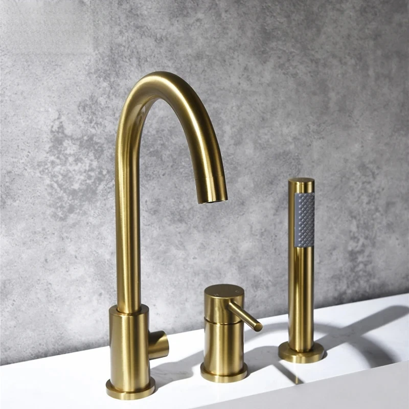 

Brushed Gold Bathtub Faucet 2 Ways Widespread Tap Chrome/Black 360 Rotate Mixer & Handheld Shower Set Deck Mounted
