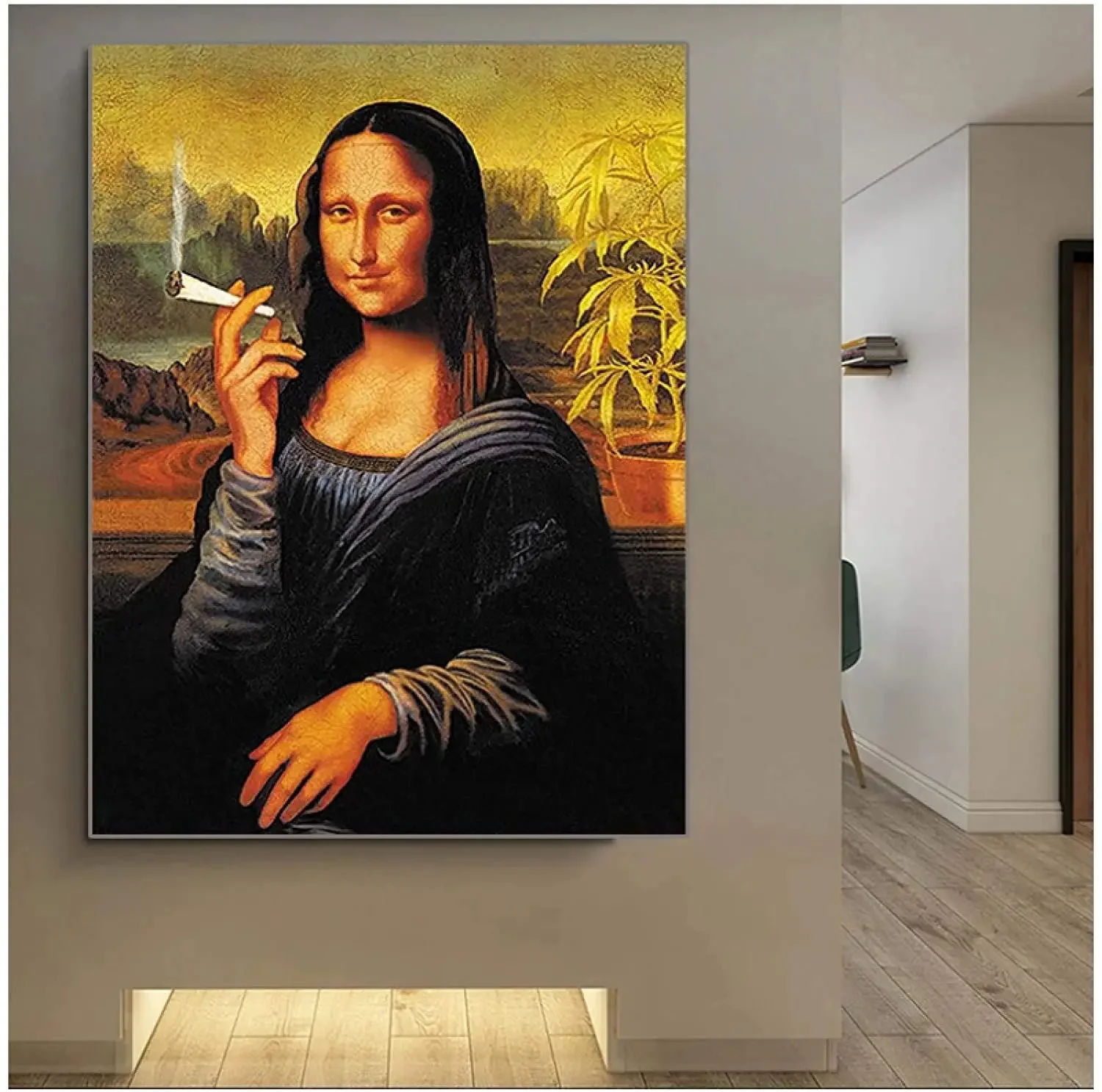 Famosa pintura al óleo de cigarrillo de Mona Lisa sobre lienzo