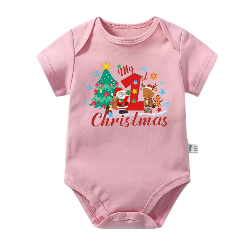 My 1st Christmas Baby Romper Santa Reindeer Xmas Tree Print Newborn Infant Bodysuit First Christmas Baby Jumpsuit Christmas Gift
