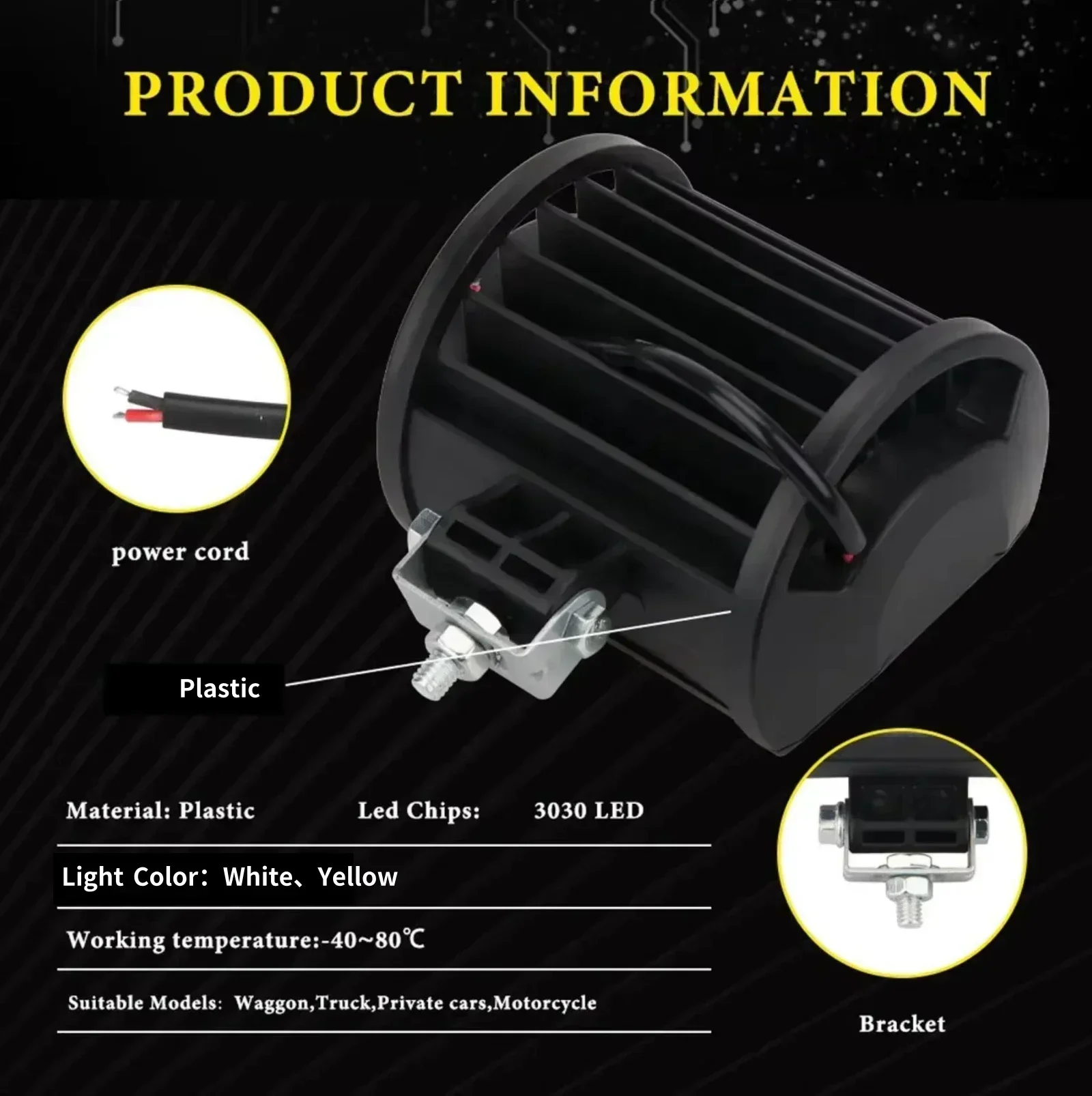 TCYATO  Automotive LED work light 4-inch 60W three row spotlight external spotlight plastic