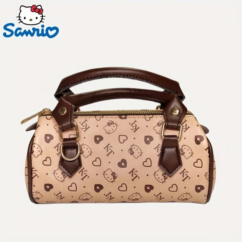 Sanrio HelloKitty Vintage Brown Handbag Cartoon Printed Luxury Handbags Fashion Shoulder Bag Trendy Bucket Bag Exquisite Handbag