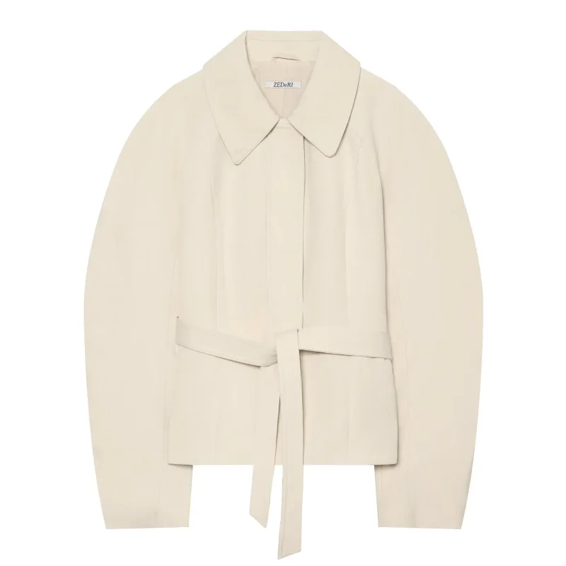 2026 New Women Lapel Collar Peplum Jacket With Belt Simple Loose Winter Outerwear Chic Female Solid Coats Ladies Outer Jacket