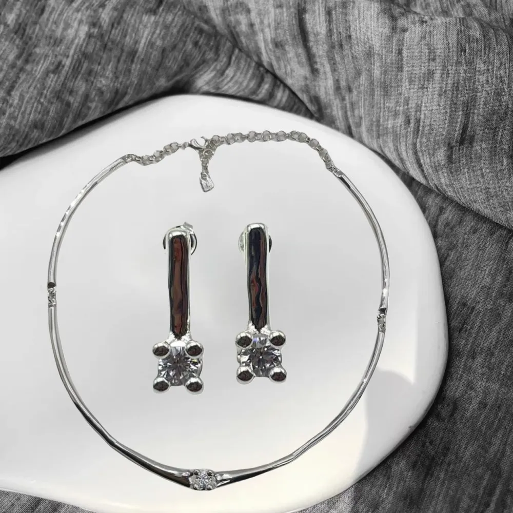 2025 autumn trend hot selling gold silver geometric colored zircon earrings necklace jewelry set fashion gift