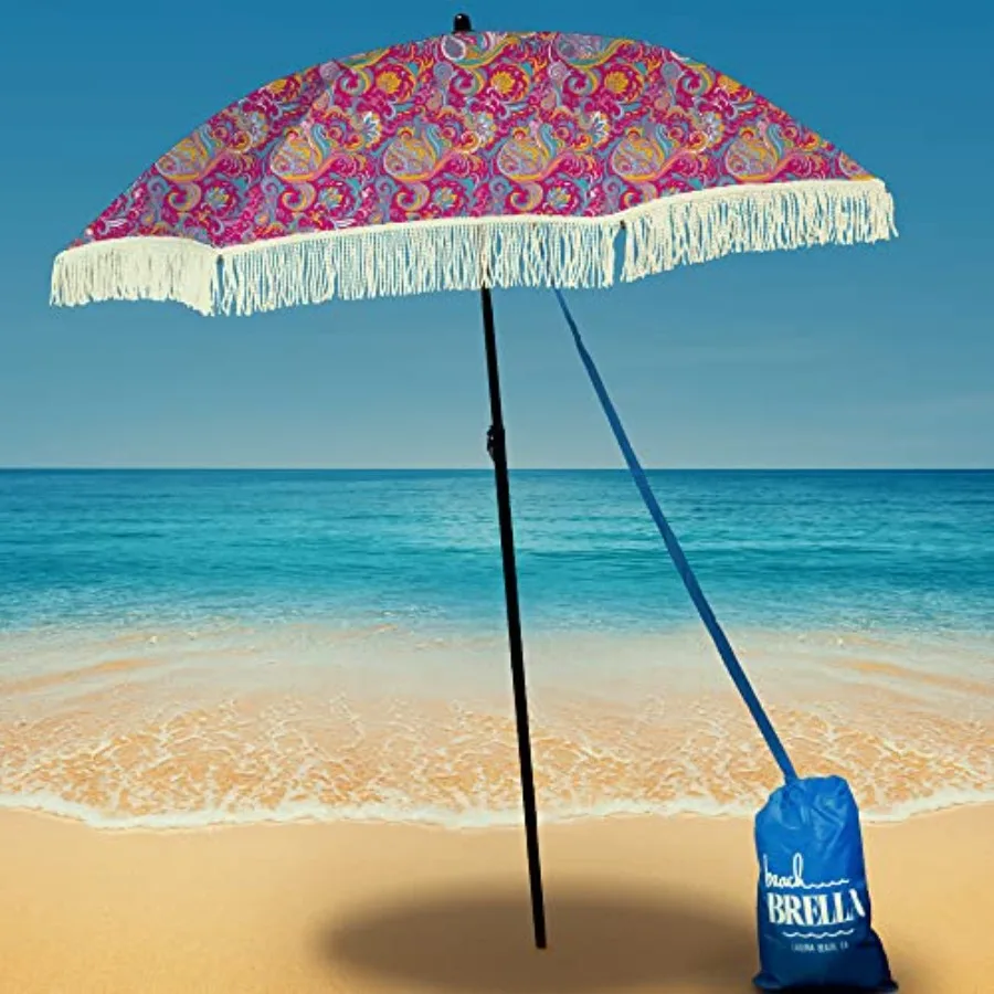 

Best Beach Umbrella for Sand Anchor Use. Windproof Pointed Bottom. Lightweight Portable Denim Bag. 100 UV Protection. Bahama Co