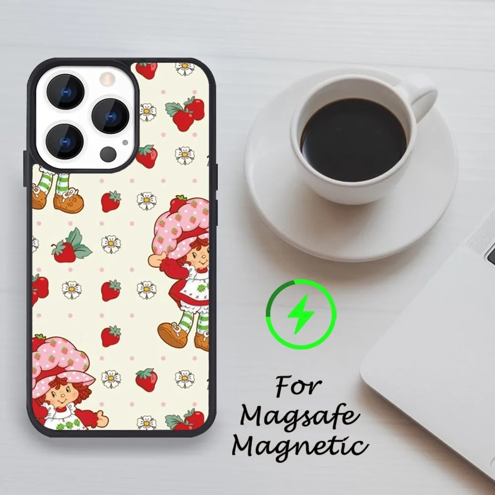 Etui na telefon Cartoon Strawberry Shortcakes do iPhone 11 12 13 14 15 Pro Max Plus Mini X Magsafe Magnetic