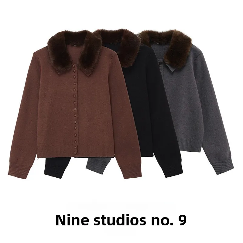 

Женское вязаное пальто NINE ZAR с воротником, имитация меха, повседневная верхняя одежда, свободный крой, А-силуэт