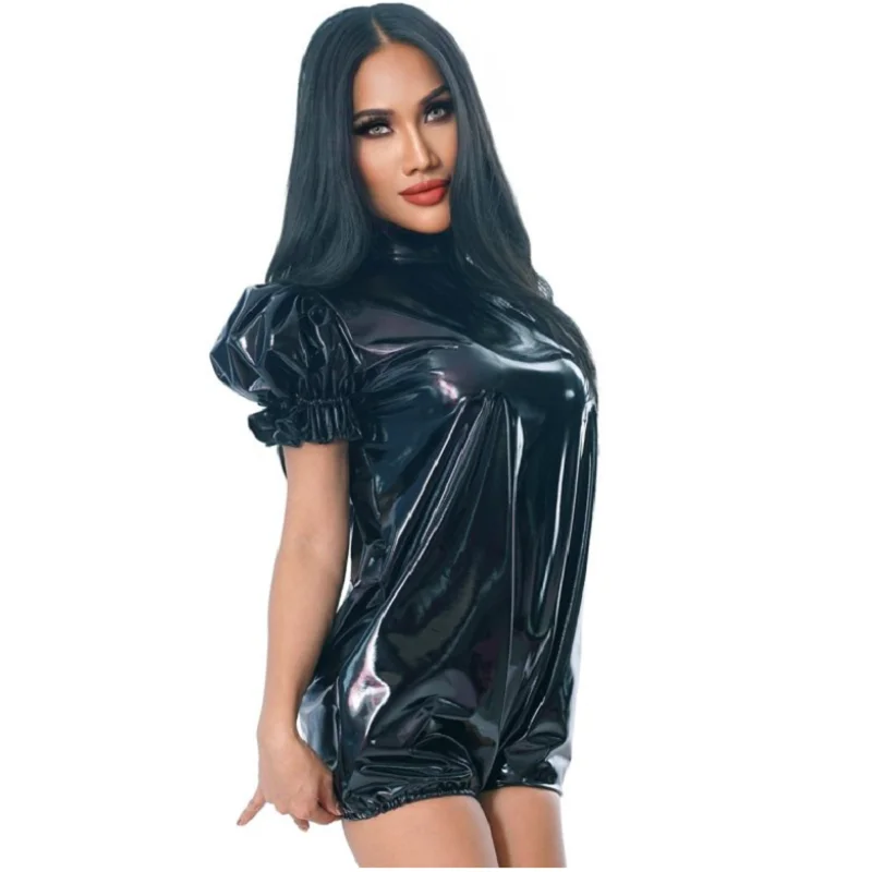 Hot selling zwarte sissy zachte PVC jumpsuit cosplay kostuum maatwerk