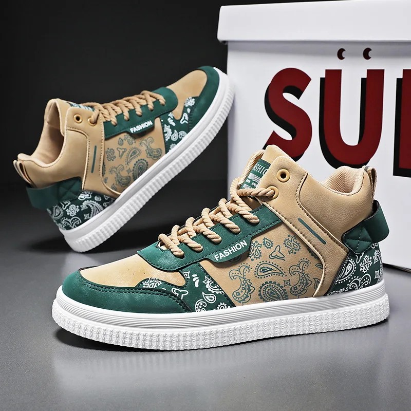 2024 Spring Autumn Green Men's High Top Skateboard Shoes Canvas Sneakers Platform Breathable Designer Vulcanized Shoes for Men