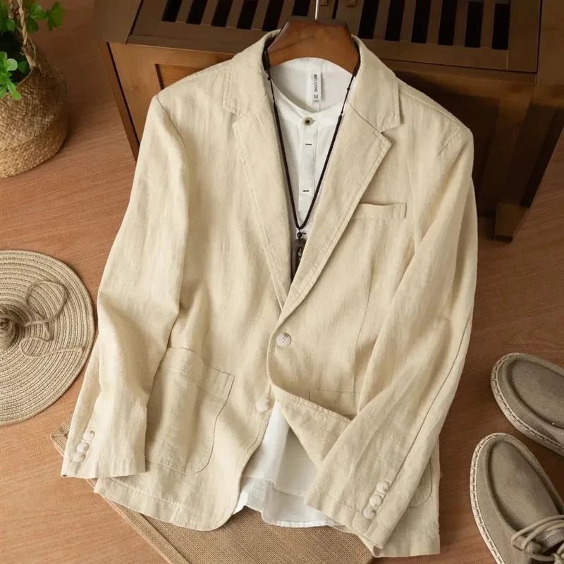 Men Casual Blazer 2 Button Lapel Long Sleeve Jacket Solid Loose Lightweight Office Commuter Suit Coat Male Vintage Outerwear2026