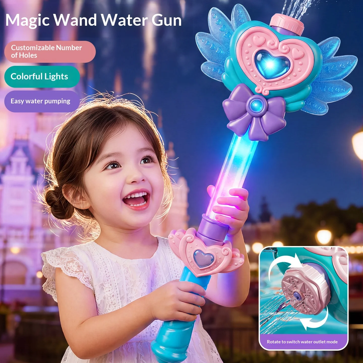 

Girl toy water fairy magic wand water gun little princess outdoor water fight luminous fairy pumping water gun