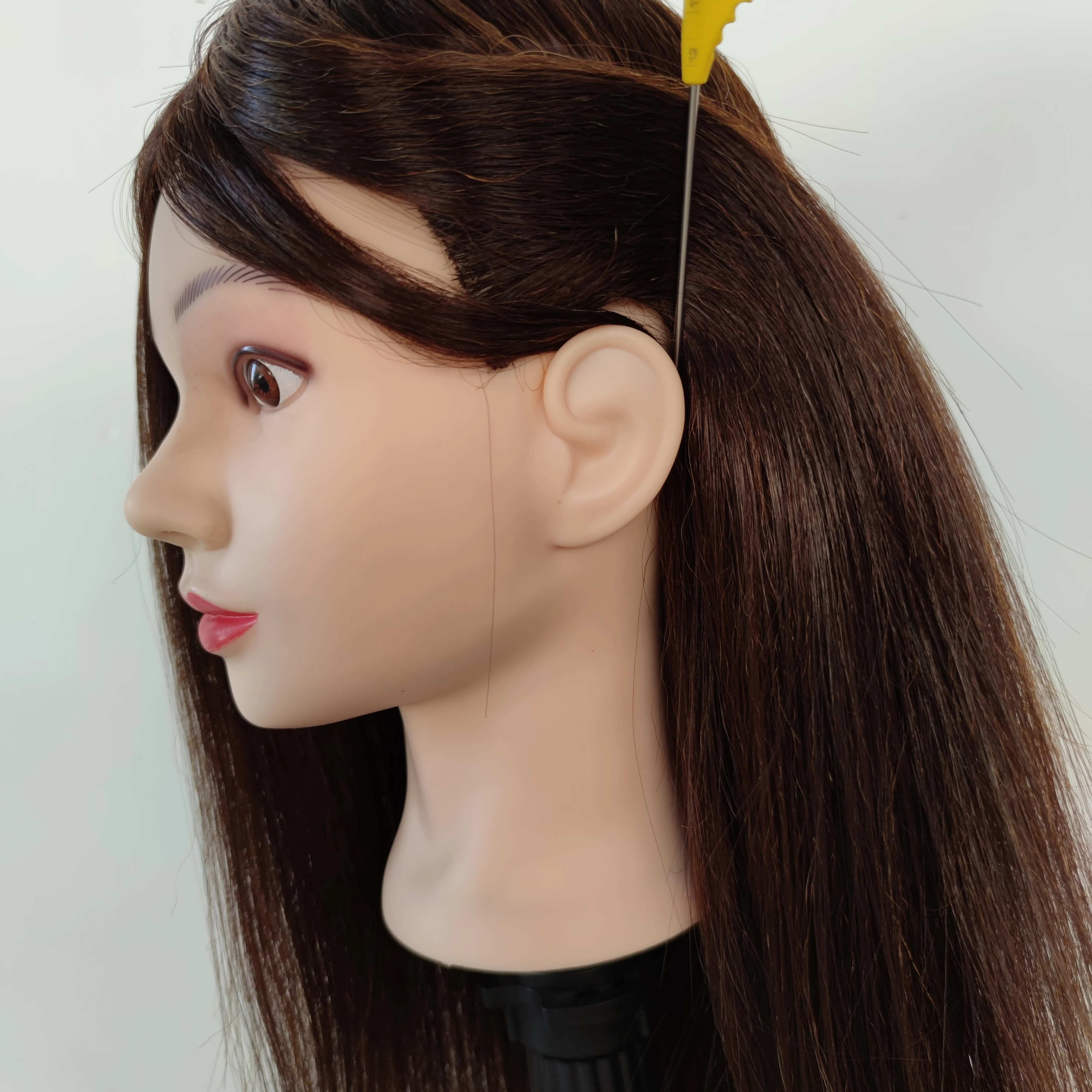 Mannequin Hoofd 22 Inch 80% Echt Menselijk Haar Bruin Training Haar Praktijk Vlechten En Stylen Pop Haar Styling