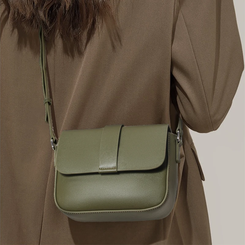 2026 New Style Genuine Leather Small Bag: Classic and Fashionable Elegant Structured Shoulder Bag with Front Strap Detail