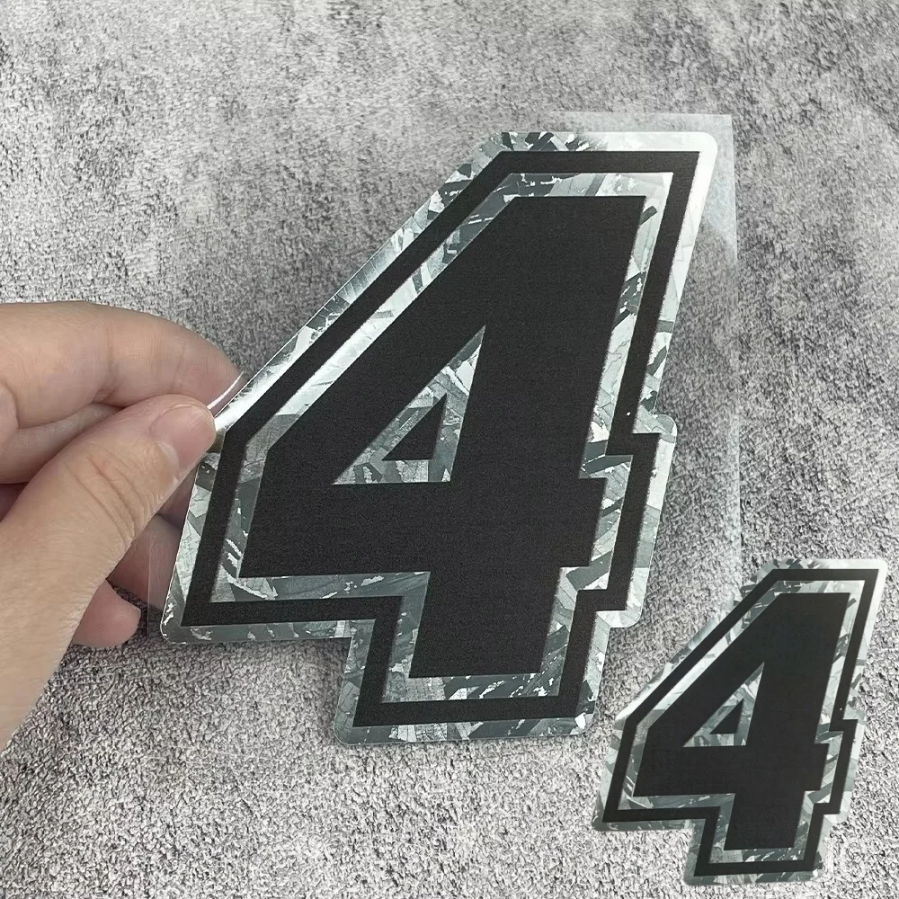 2Pcs/Set Large & Small Black Silver Crack Racing Number 0-9 Stickers, Vinyl Decals for Car Motorcycle Helmet