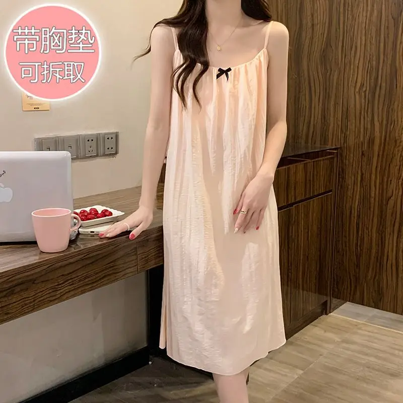 Женская одежда для сна больших размеров 5XL, летняя ночная рубашка Kawaii без рукавов с накладкой на грудь, однотонная свободная ночная рубашка принцессы, рубашка на бретельках