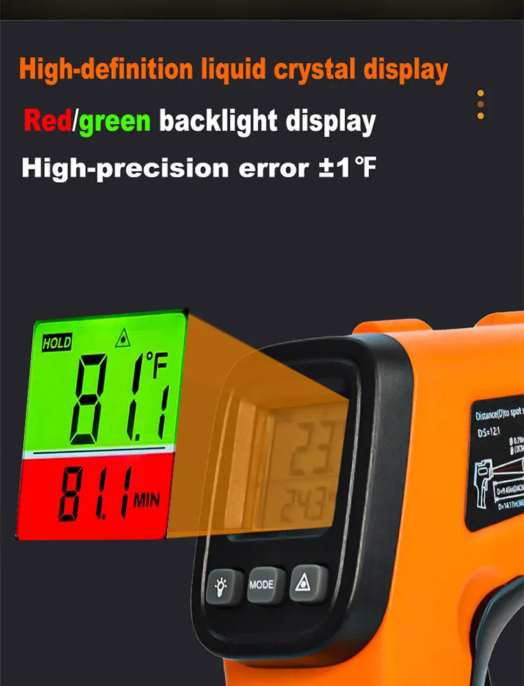 Intelligentes industrielles Infrarot-Thermometer -50~600 ℃ Temperaturpistole VA Reverse Color Screen Tester Meter Pyrometer Tools – Detail 4