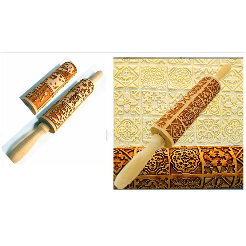 دبوس لف منقوش خشبي لخبز الكوكيز منقوش ، نافذة اوربية ، 9 مشاهد مختلفة