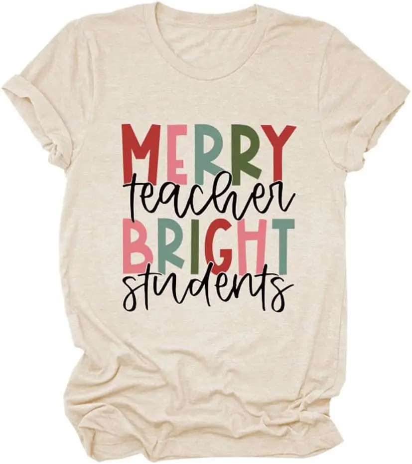 

Funny Teacher Shirts Women's Casual Short Sleeve T-Shirts Christmas Graphic Tees Teacher Gifts Humor Top