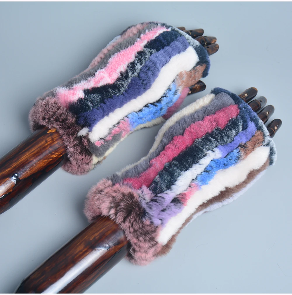 Lady Winter 100% Natural Real Rex Rabbit Fur Glove Women Soft Rex Rabbit Fur Glove Foashion Warm Knitted Genuine Fur Gloves