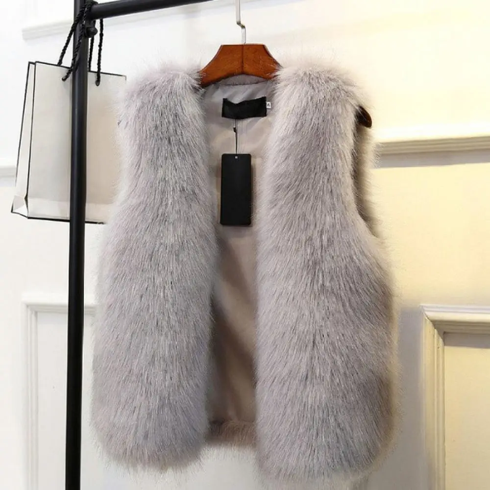 Womens Autumn Winter Faux Vest Warm Sleeveless Jacket Thickened Plush Waistcoat Casual Elegant Commuter Outwear