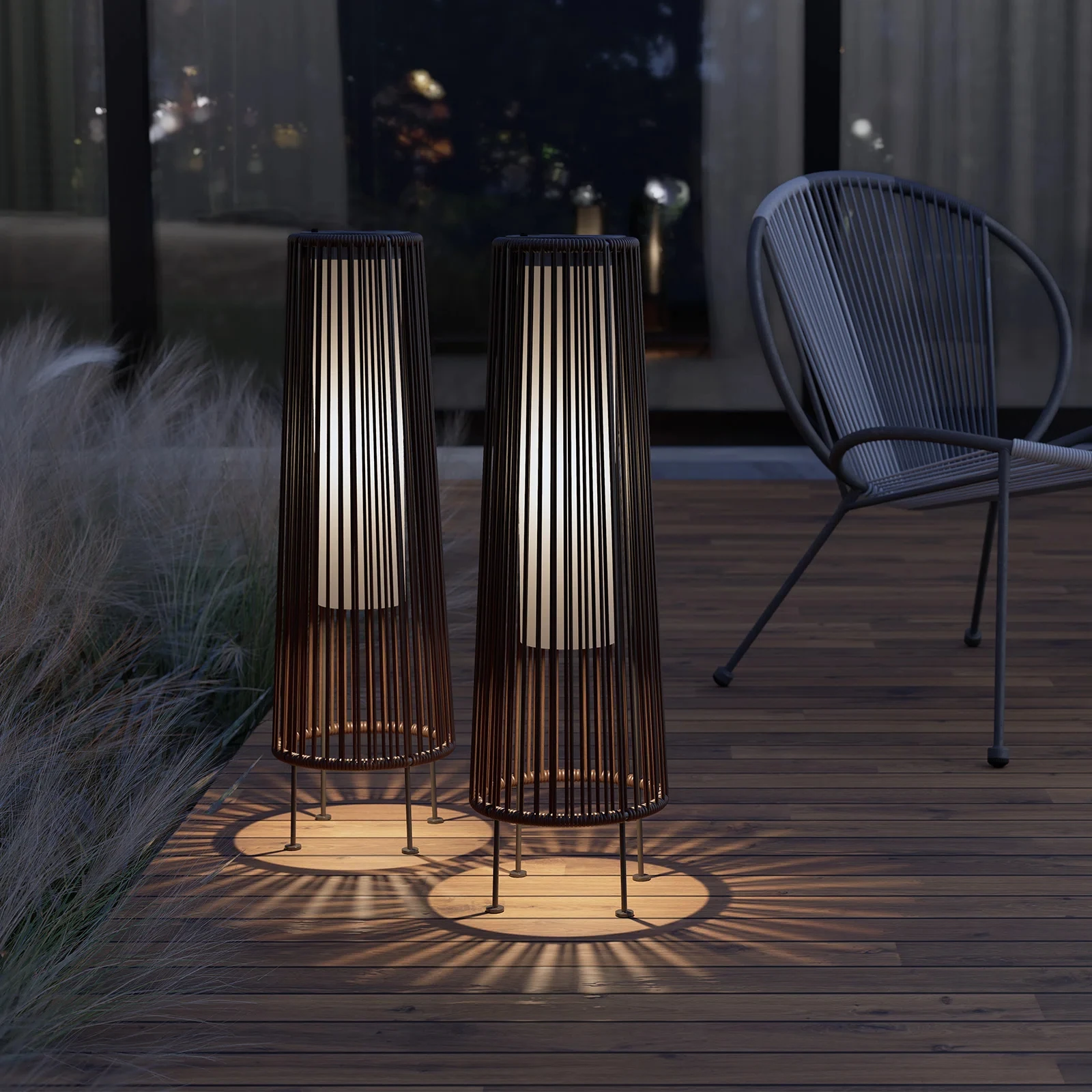 2-delig vloer zonne-licht, rieten zonne-terraslamp waterdichte buitendeklamp voor veranda, tuin, tuin, gazondecoraties