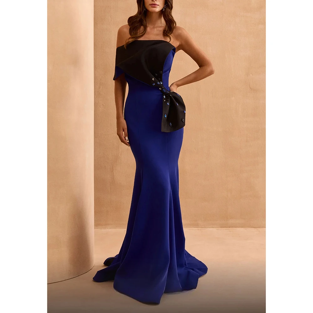 Customized Gorgeous Crystal Bow Mermaid Floor Length Evening Party Dresses Formal Occasion Banquet Prom Gowns Sizes Available