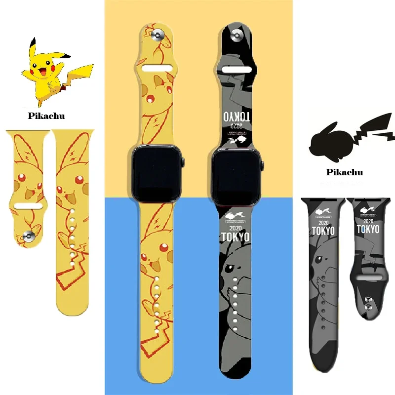 

Pokemon Pikachu watchband For Apple watch1/2/3/4/5/6/7/se belt anime figure Kirby IWatch Band 38mm 40mm 42mm 44mm Strap