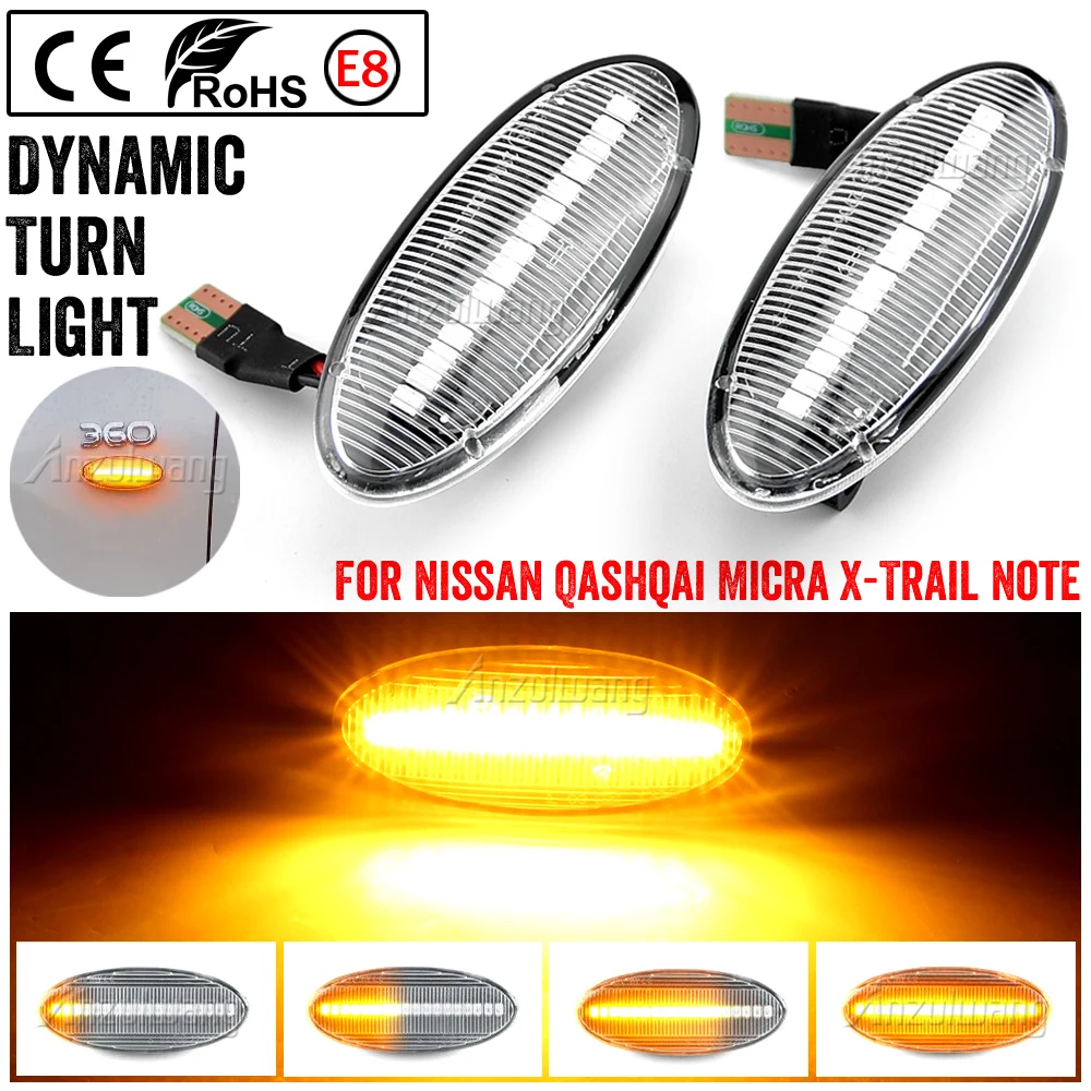 1Pair Car LED Dynamic Side Marker Turn Signal Light For Nissan Qashqai J10 X-trail T31 Cube Juke Leaf Micra K13 Note E11 NV200