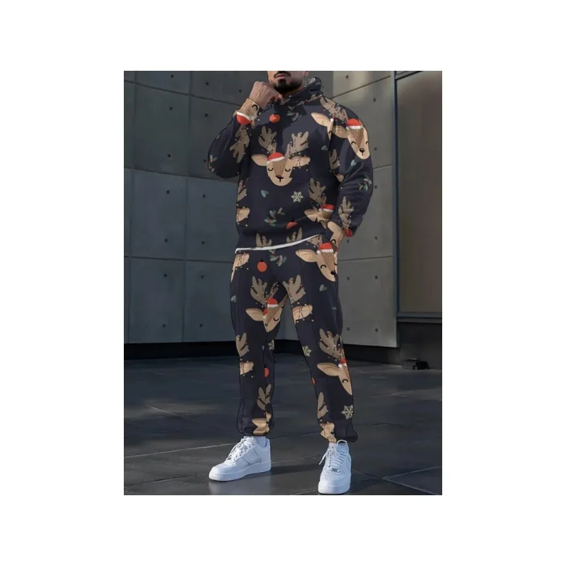 Setelan Hoodie Pria 3D Longgar 2025 Motif Liburan Setelan Olahraga Dua Potong Pakaian Kasual Gaya Sporty