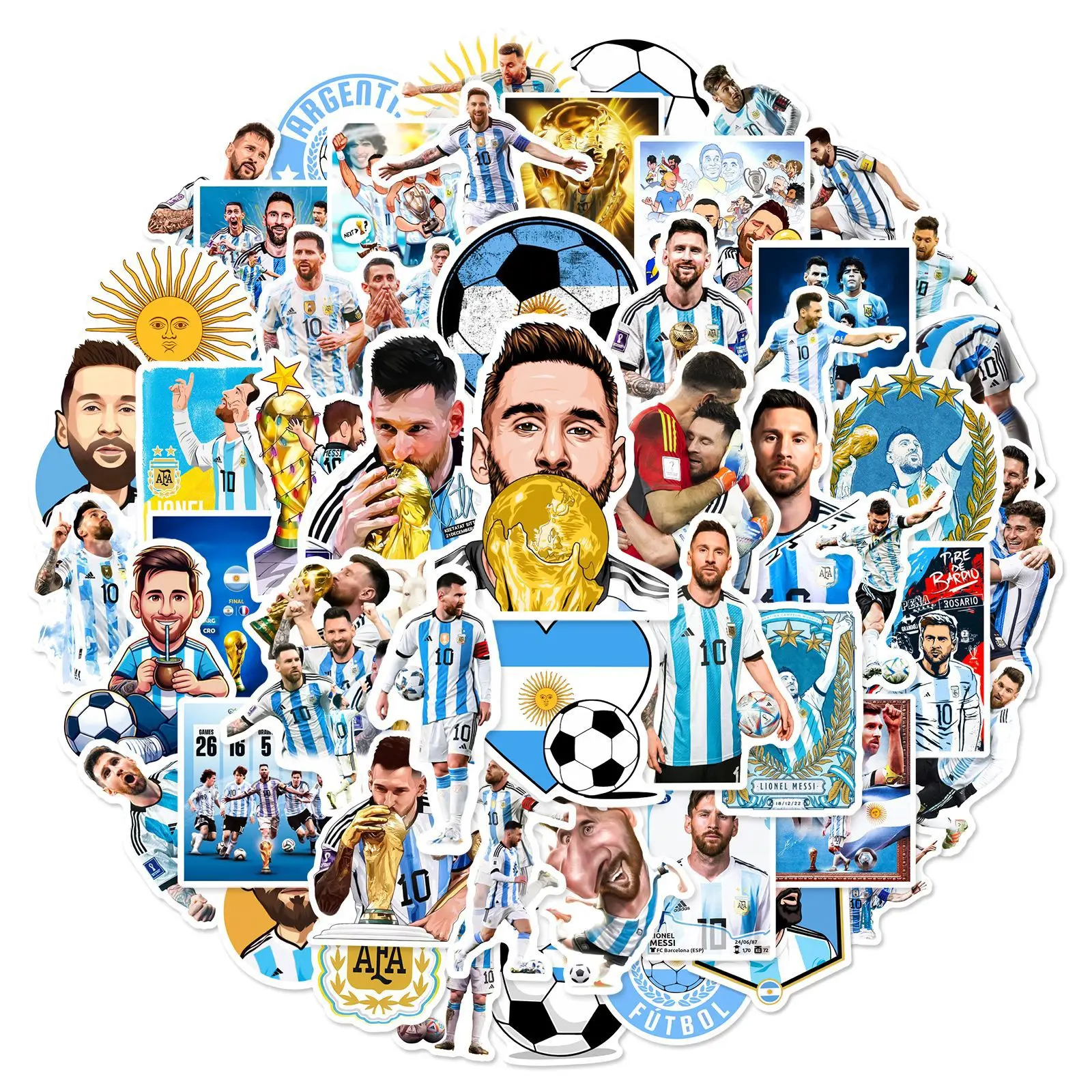 50Pcs Football Star Stickers Messi Sticker,Sports Soccer Sports Stickers,Waterproof Decals for Laptop Luggage Water Bottle