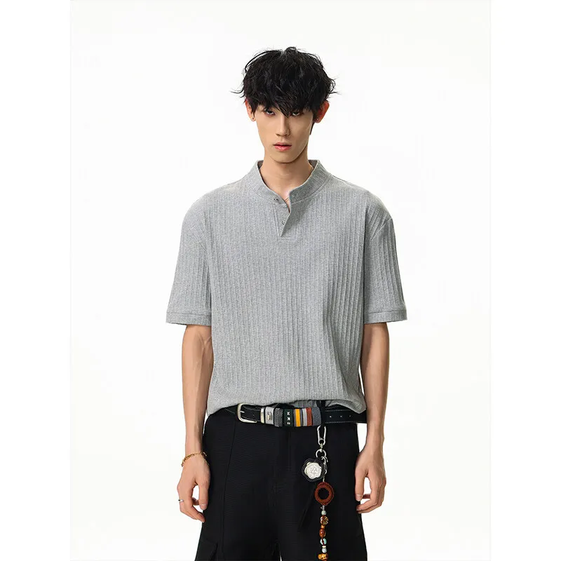 Short Sleeve T-Shirt Men Fashion Stand Collar Breathable Comfortable Casual Trendy Lightweight Summer Wear Mens Womens Unisex Te