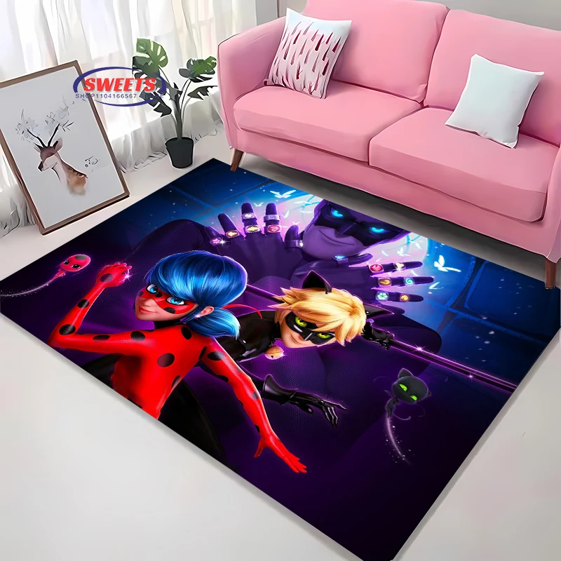 3D M1raculous L-Ladybug Cartoon Carpet for Home Living Room Childrens Bedroom,Sofa Doormat Kitchen Floor Rug Anti-slip Decor Mat