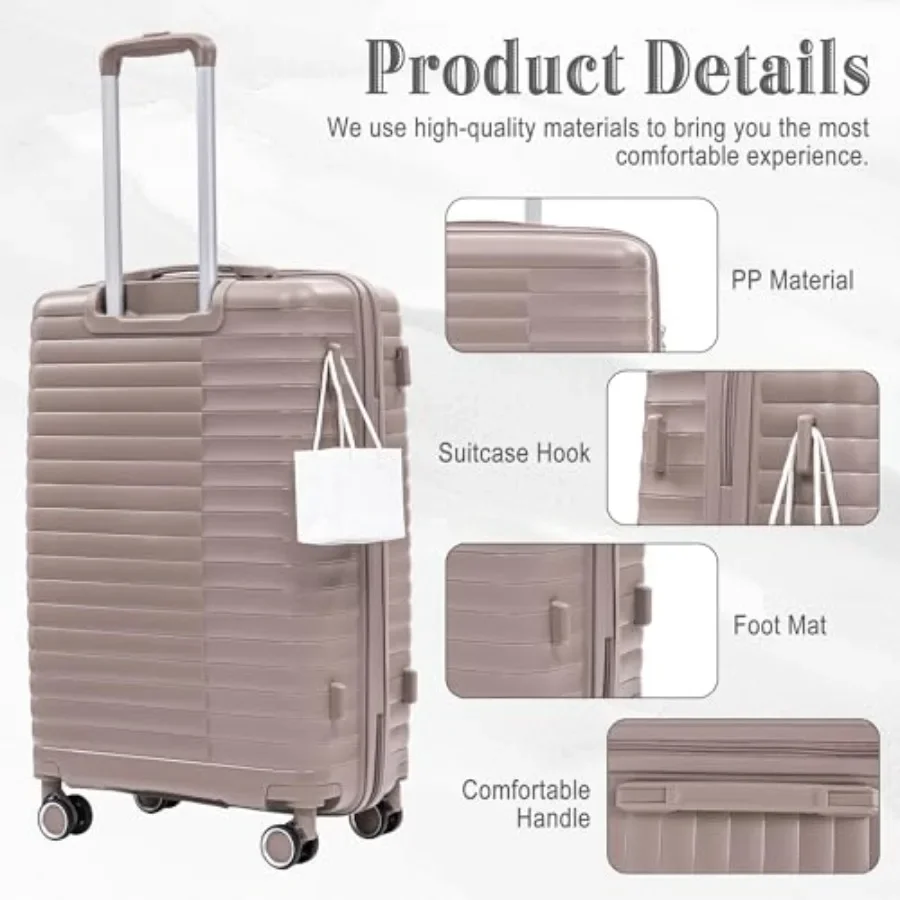 Hardside 4-piece luggage sets for travel, lightweight polycarbonate wave-textured suitcase with 360 spinner wheels, black, ultr