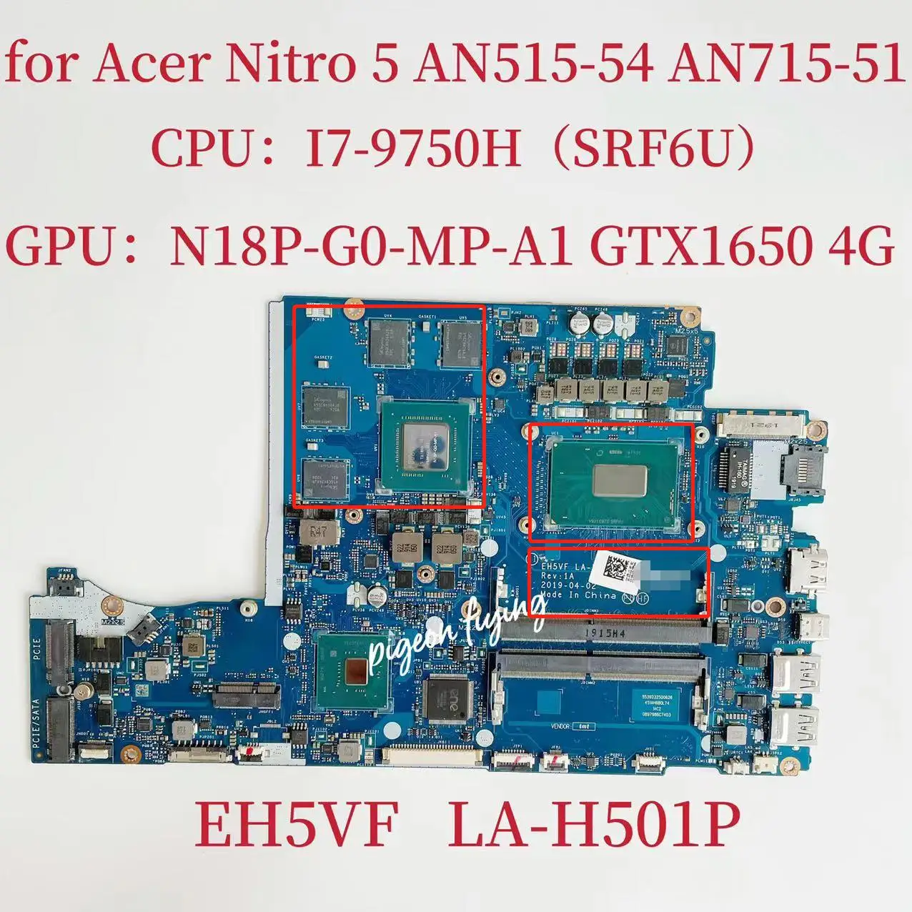 LA-H501P Mainboard For Acer Nitro 5 AN515-54 AN715-51 Laptop Motherboard CPU: I7-9750H SRF6U GPU:N18P-G0-MP-A1 GTX1650 4G Test