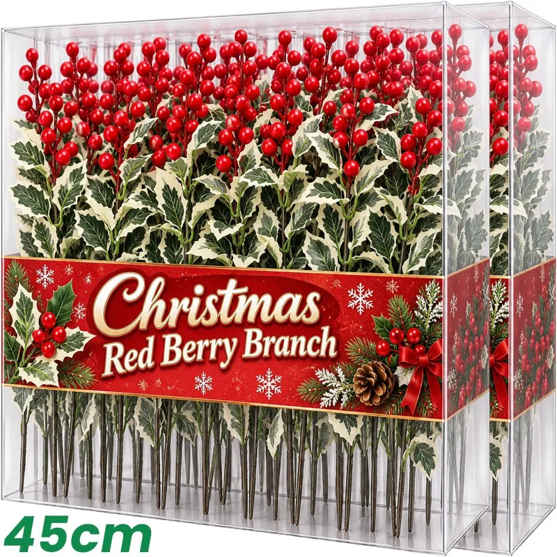 45cm Simulated Red Berry Plants Ornament Artificial Christmas Branch Fake Holly Berries Winter DIY Xmas Tree Wreath Decoration