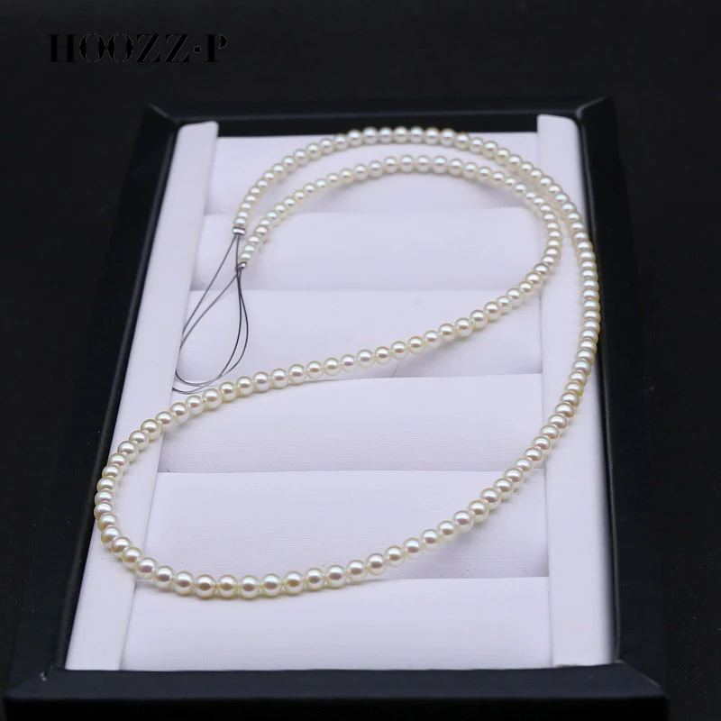 

HOOZZ.P Akoya Pearl Necklace Adjustable Length 3-4mm Round Japanese Saltwater White Pearls Beads AAA S925 Silver Luxury Jewelry