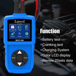 Lancol MDXT600 12V Car Battery Tester with LCD Screen 40-2000 CCA Battery System Analyzer Automotive Alternator Tester