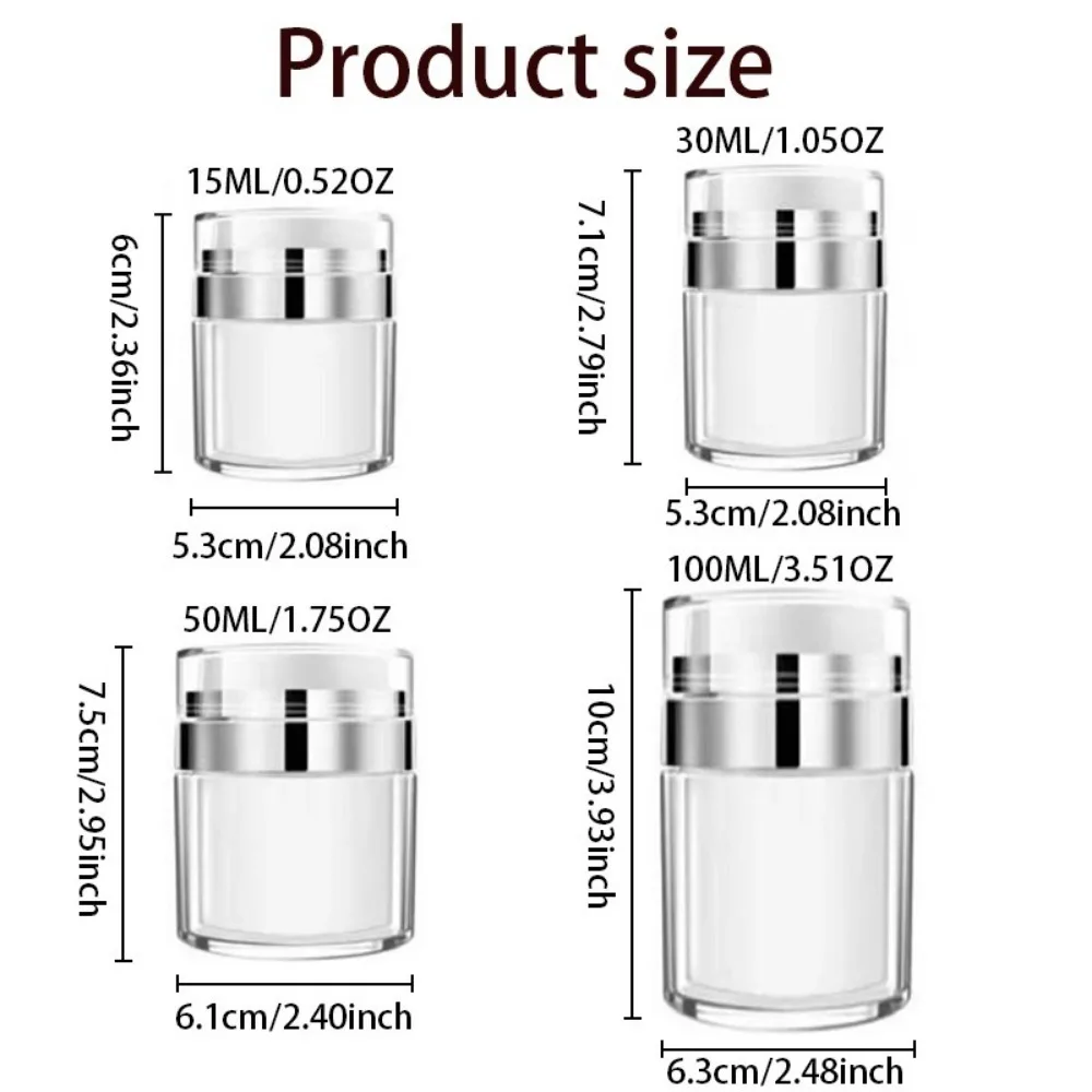 5pcs 15/30/50/100ml Clear Leak Proof Airless Cosmetic Empty Refillable Acrylic Airless Pump Jar for Hair Oil Face Creams Lotion