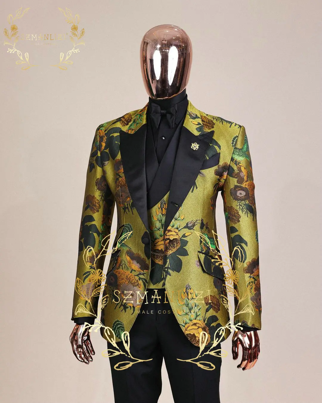 Luxury Floral Wedding Suits For Men Slim Fit Peaked Lapel Groom Prom Tuxedos 3 Pieces Sets Male Party Prom Blazer Sets