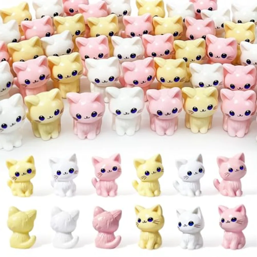 

60 Pcs Mini Resin Cat Figurines Tiny Little Cats Miniature Figures for Crafts Fairy Garden Accessories Micro Landscape Decorati