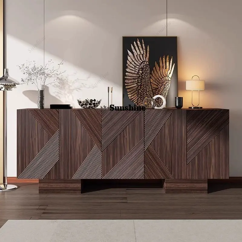 

Light luxury walnut color dining side cabinet, antique storage cabinet, villa entrance cabinet