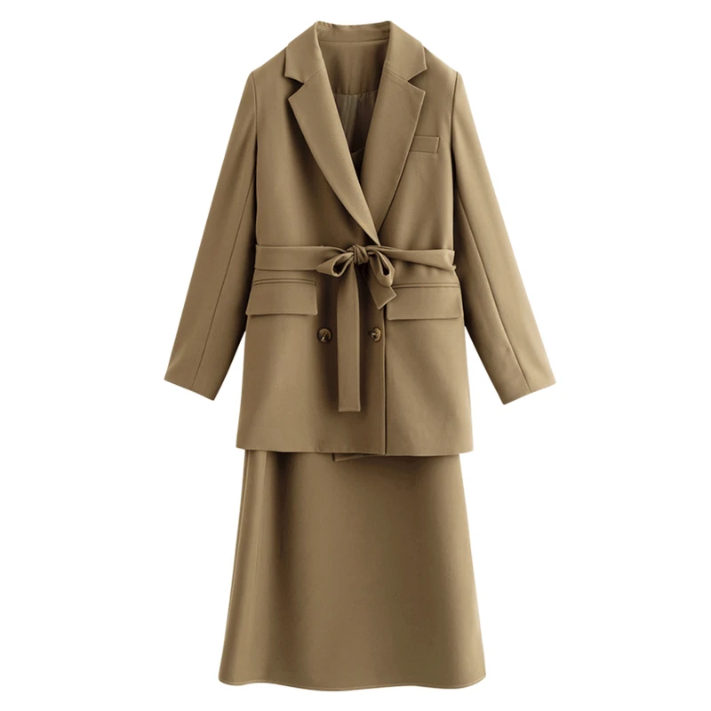 Vimly Women's Two Piece Outfit 2025 Autumn Blazer Jacket & Back Slit Adjustable Strap Long Dress Formal Elegant Workwear M3535