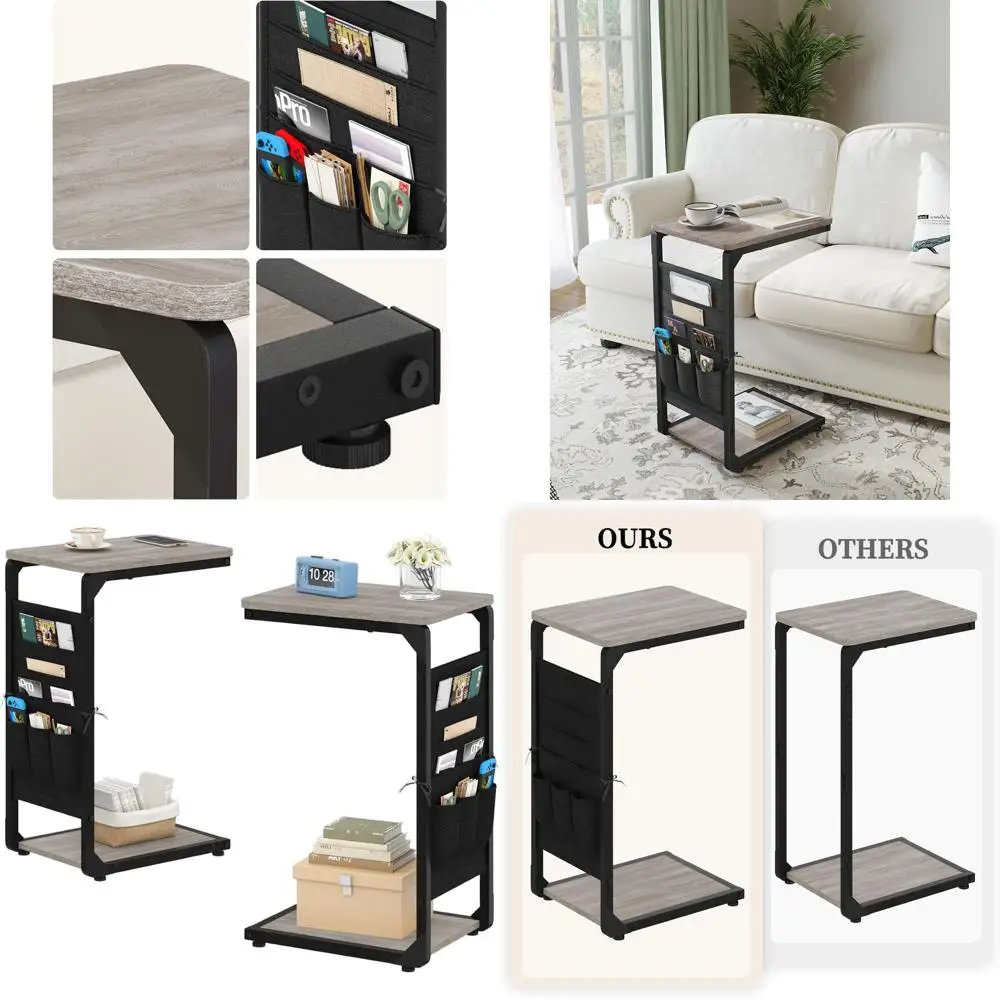 

Compact C-Shaped Side Tables with Storage, Set of 2 Sofa TV Trays, Ideal for Living Room, Bedroom, Bedside Use