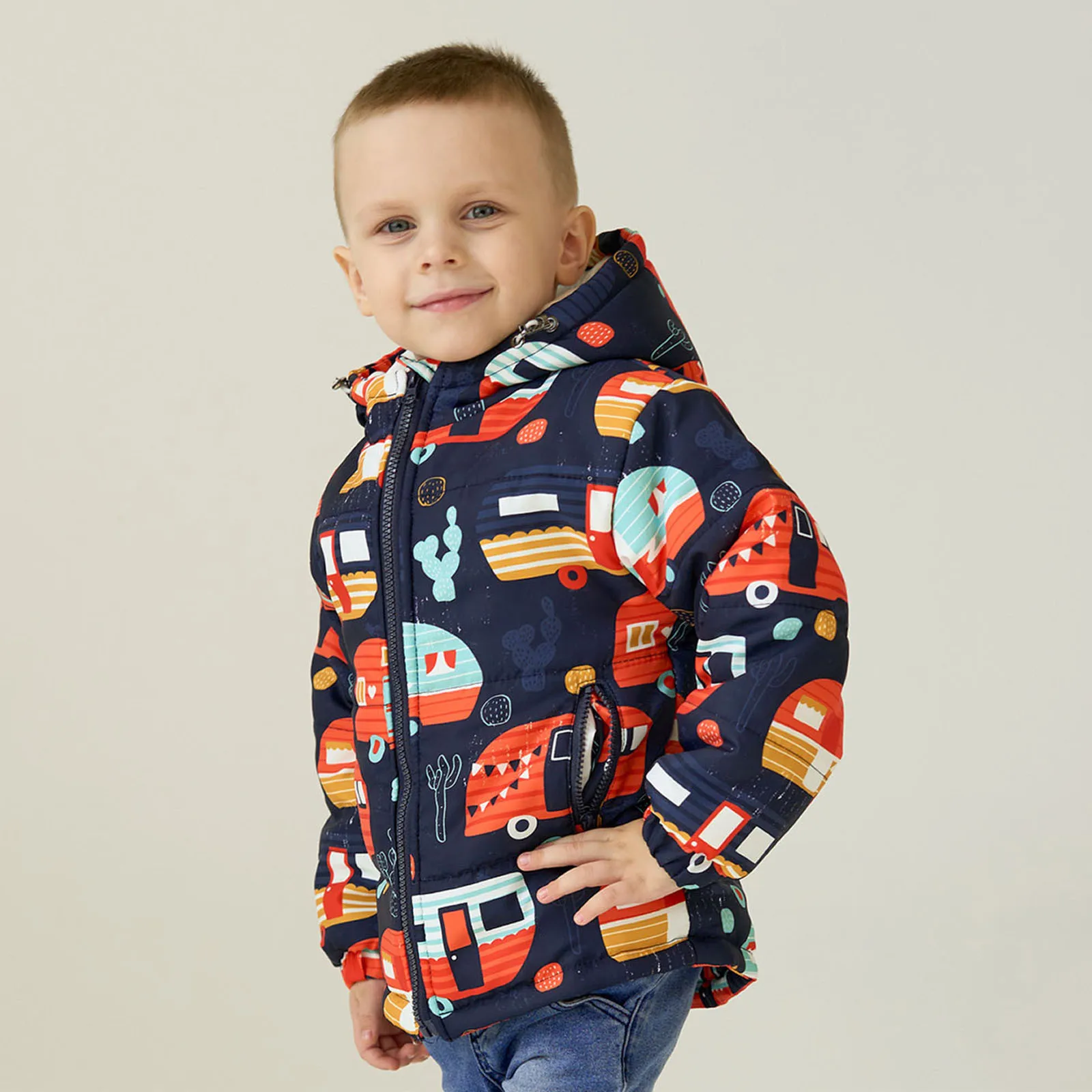 Children Boys Girls Cute Cartoon Dinosaur Print Windproof Winter Warm Outwear Color Block Coat Outdoor Sports Kid Fashion Coats