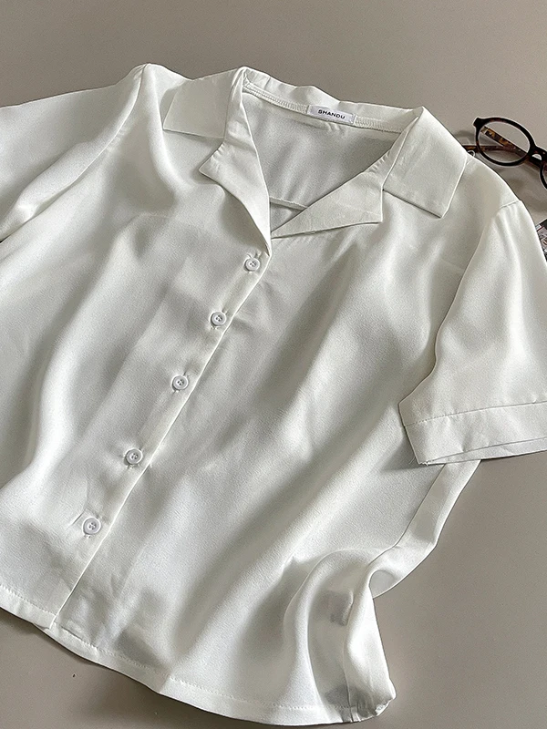 

Wedbleser Solid Color Suit Collar Short Sleeved High-end Shirt Women 2025 Summer New White Versatile Cardigan Button Top