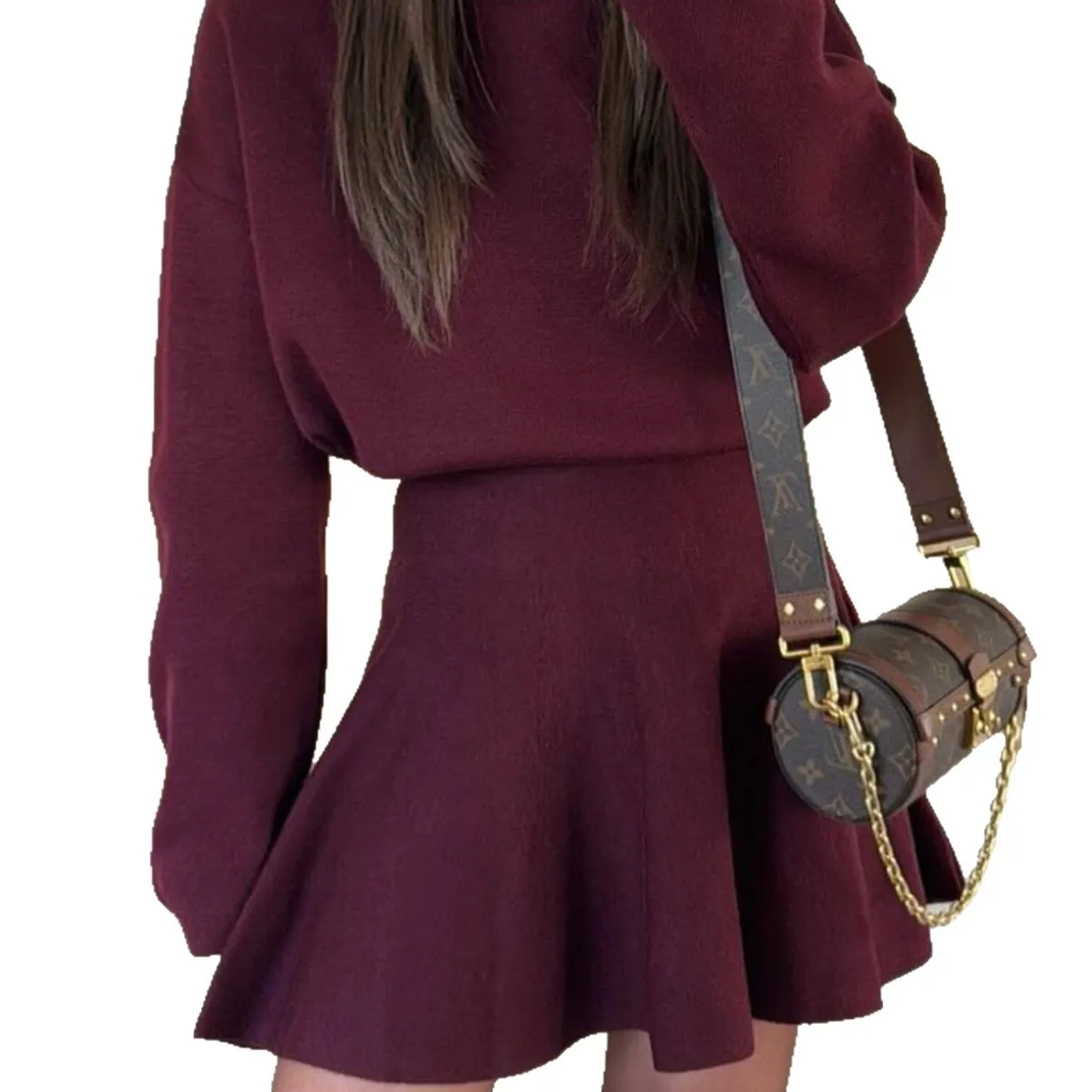 2025 New Fashion Slim Knitted Top + Skirt Suit Women Autumn Casual Solid Color Long-sleeved Shirt Mini Dresses For Women