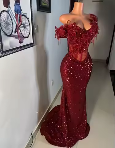 High Quality Red Aso Ebi Crystal Evening Dress 2026 Sequin Appliques Mermaid African Wedding Party Dress Formal Gown Customized