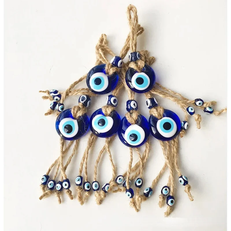 

Lucky Eye Glass Blue Turkish Evil Eye Pendant Wall Hanging Multi Color Bead Handmade Decoration for Home Living Room Car